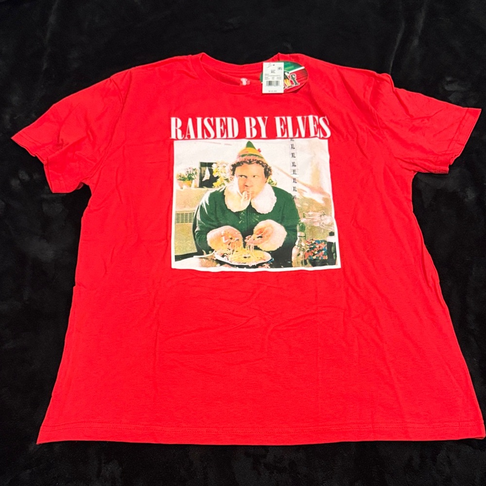 Red 'Raised by Elves' Graphic T-Shirt